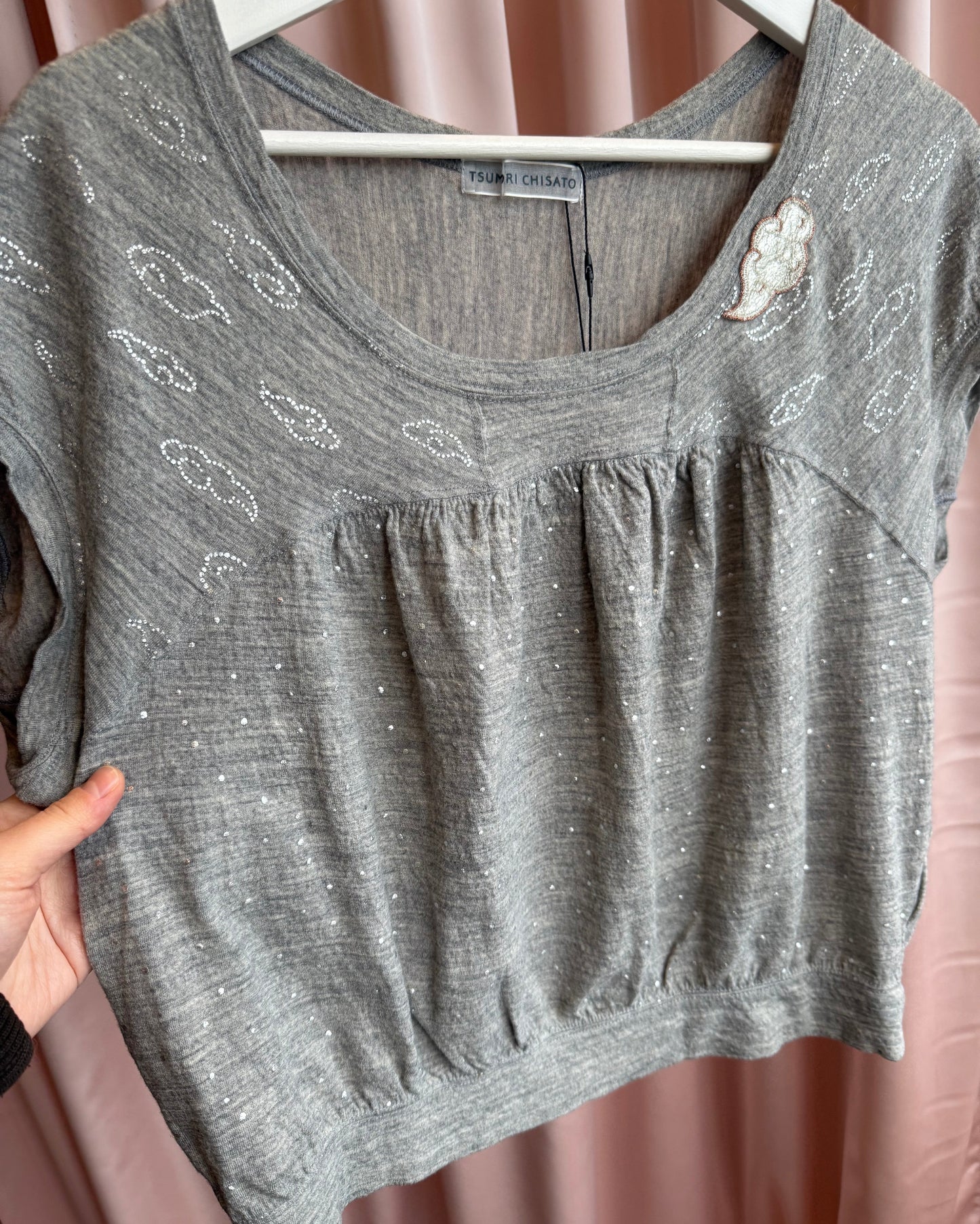 Tsumori Chisato Grey Cloud Print Polka Dot Wool Top