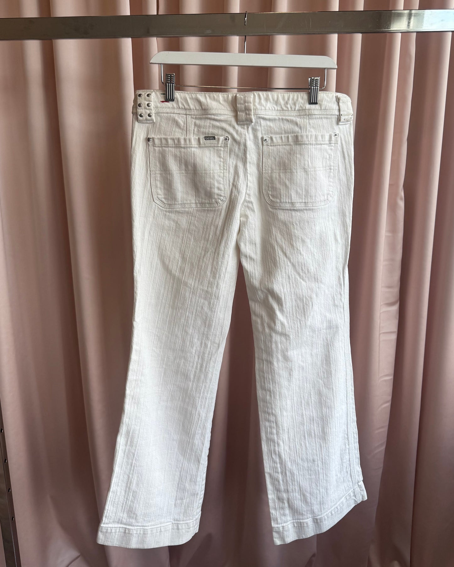 Diesel "Wiggy" Studded White Wide Leg Denim