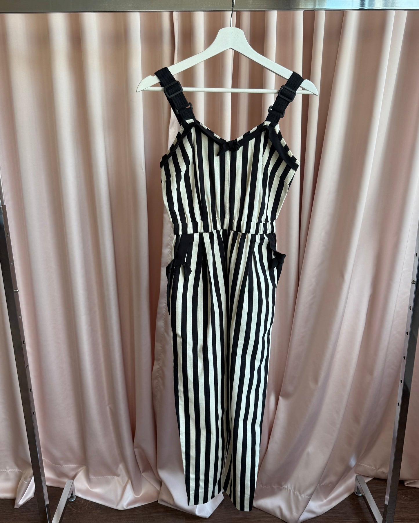1990's Dancing Riot Black & White Striped Jumpsuit