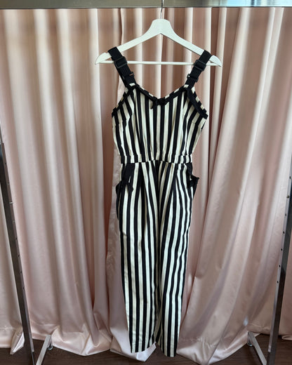 1990's Dancing Riot Black & White Striped Jumpsuit