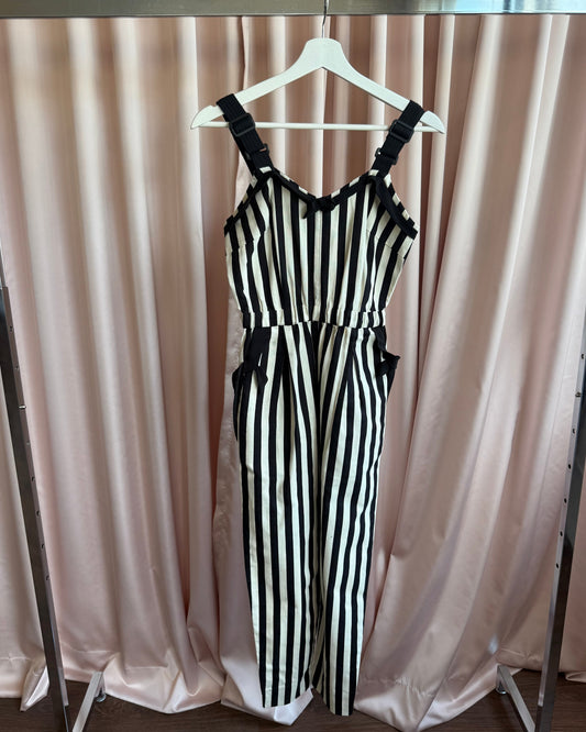 1990's Dancing Riot Black & White Striped Jumpsuit