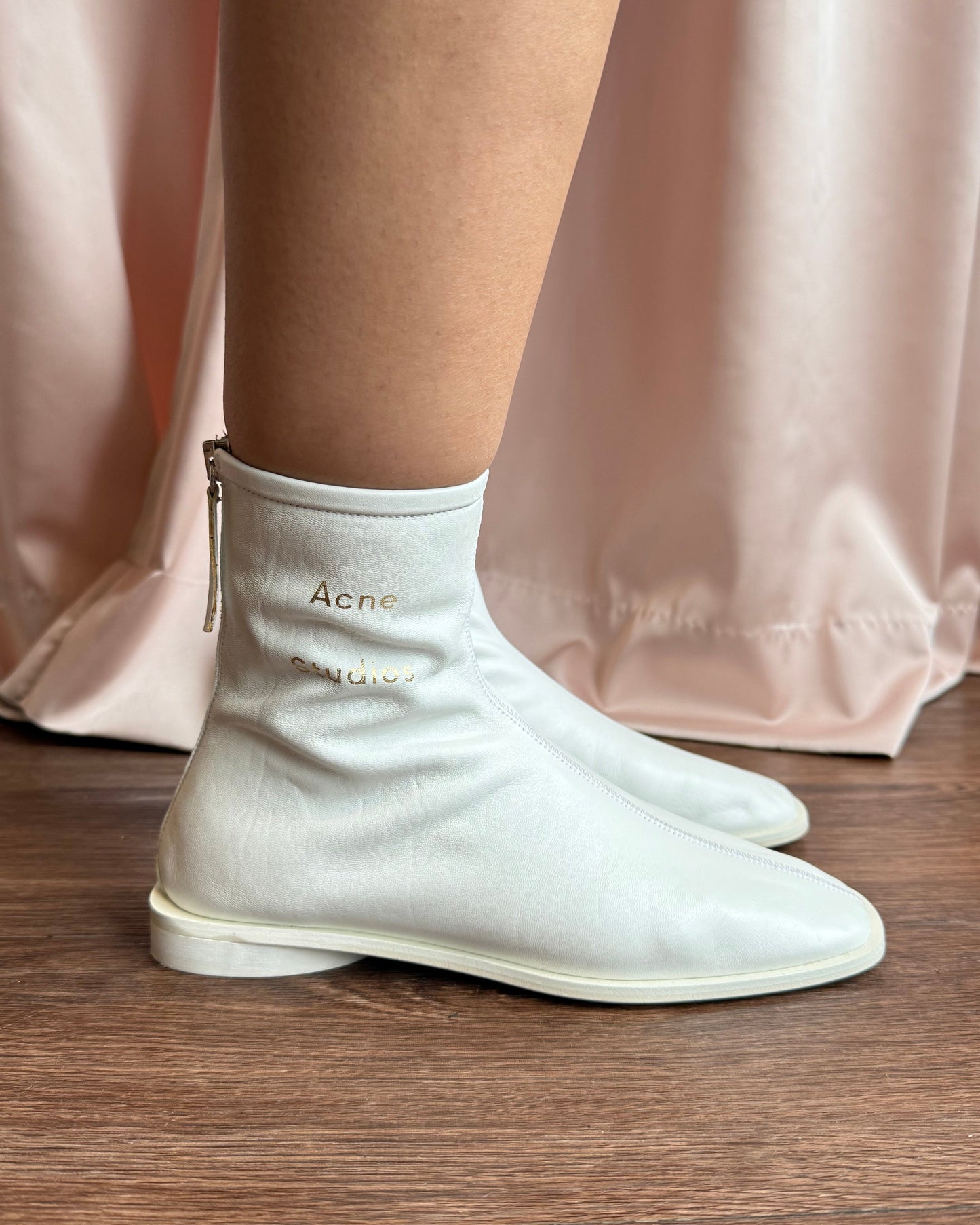 Acne Studios White Leather Ankle Sock Boot