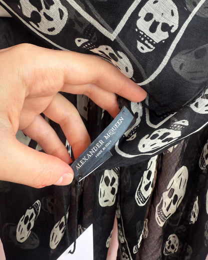 Alexander McQueen Black & White Skull Print Scarf