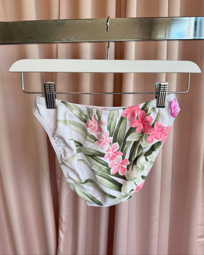 Japanese Brand Rhinestone White & Pink Floral Print High Cut Bikini