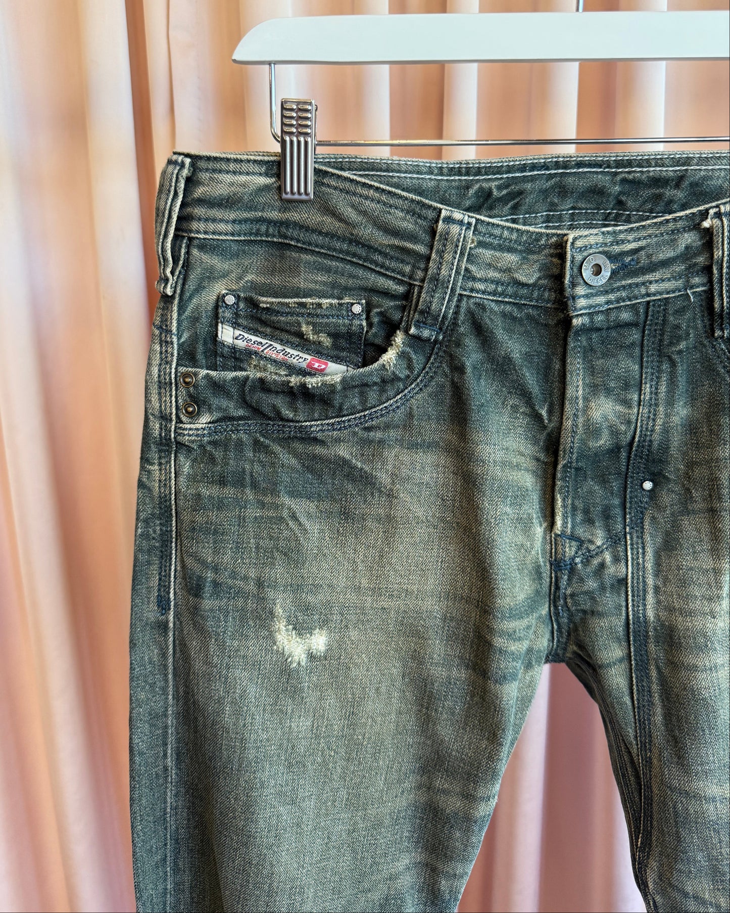 Diesel "Timmen" Faded Distressed Straight Leg Denim