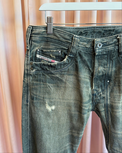 Diesel "Timmen" Faded Distressed Straight Leg Denim
