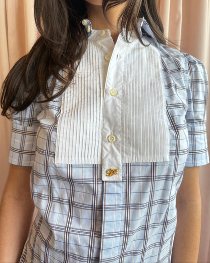 Dsquared² Baby Blue Checkered Tuxedo Bib Shirt