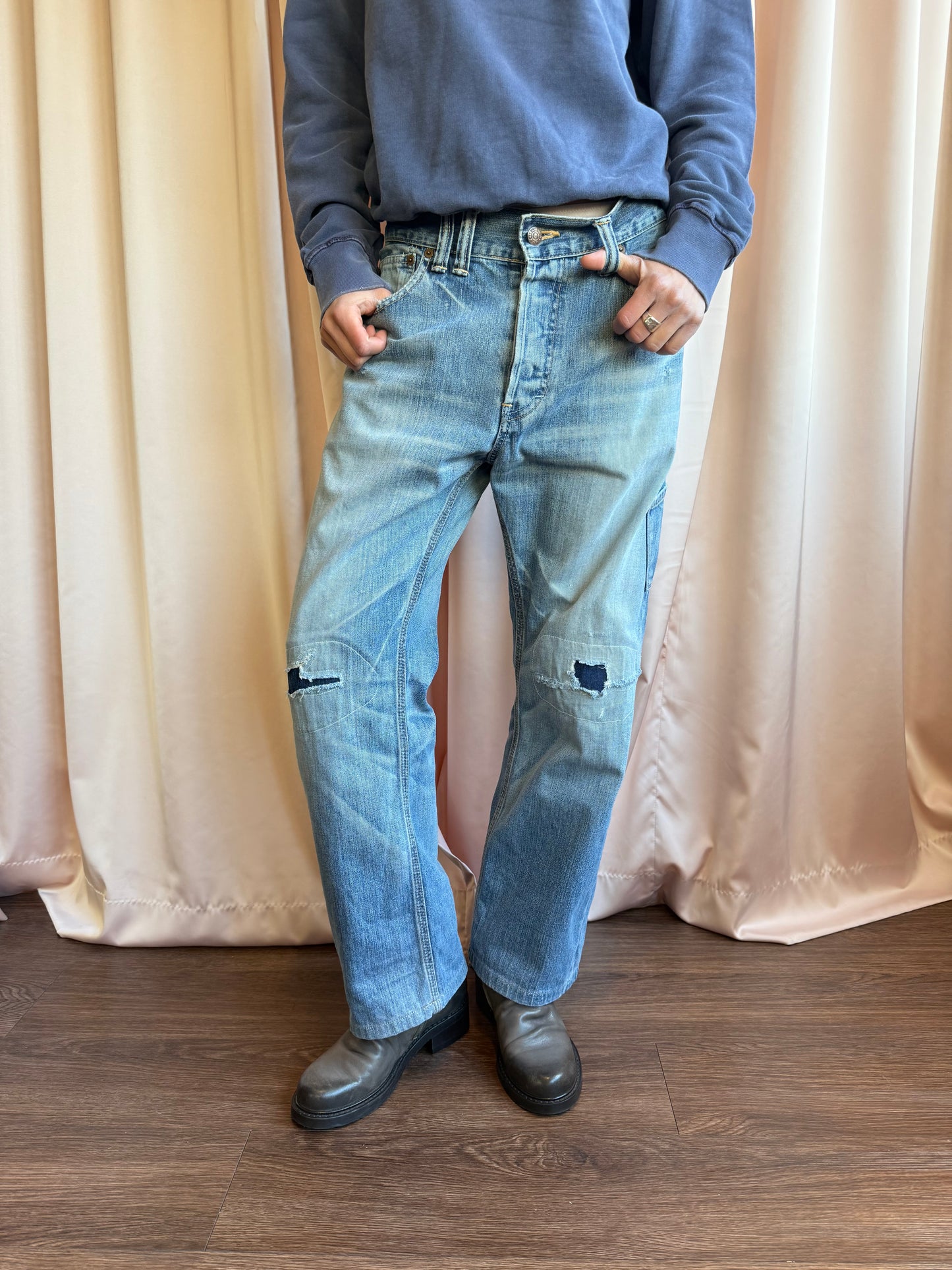 Japanese Brand Patched Buckle Back Denim