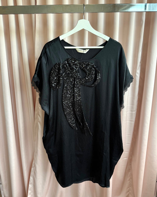 Tsumori Chisato Black Silk Sequin Bow Dress