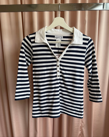 agnès b. Navy & White Striped 7/8 Sleeve Polo Shirt