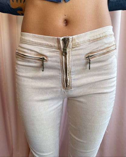 Plein Sud Jeanius Tan Moto Patch Skinny Denim