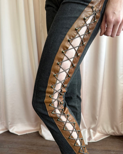 Alexander McQueen F/W 2002 "Supercalifragilistic" Lace Up Leather Denim Skinny Jeans