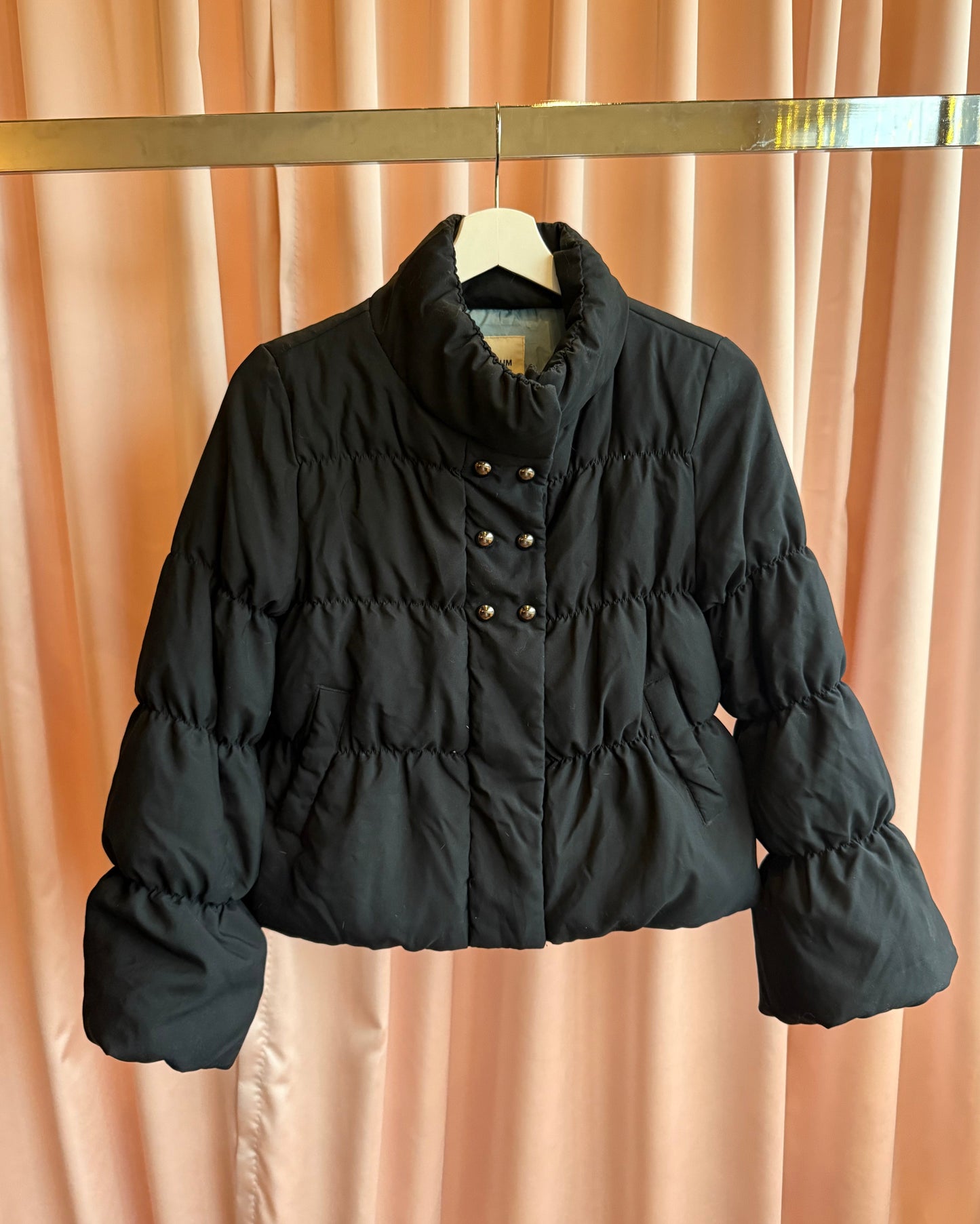 Double Breasted Bell Sleeve Black Down Puffer Jacket