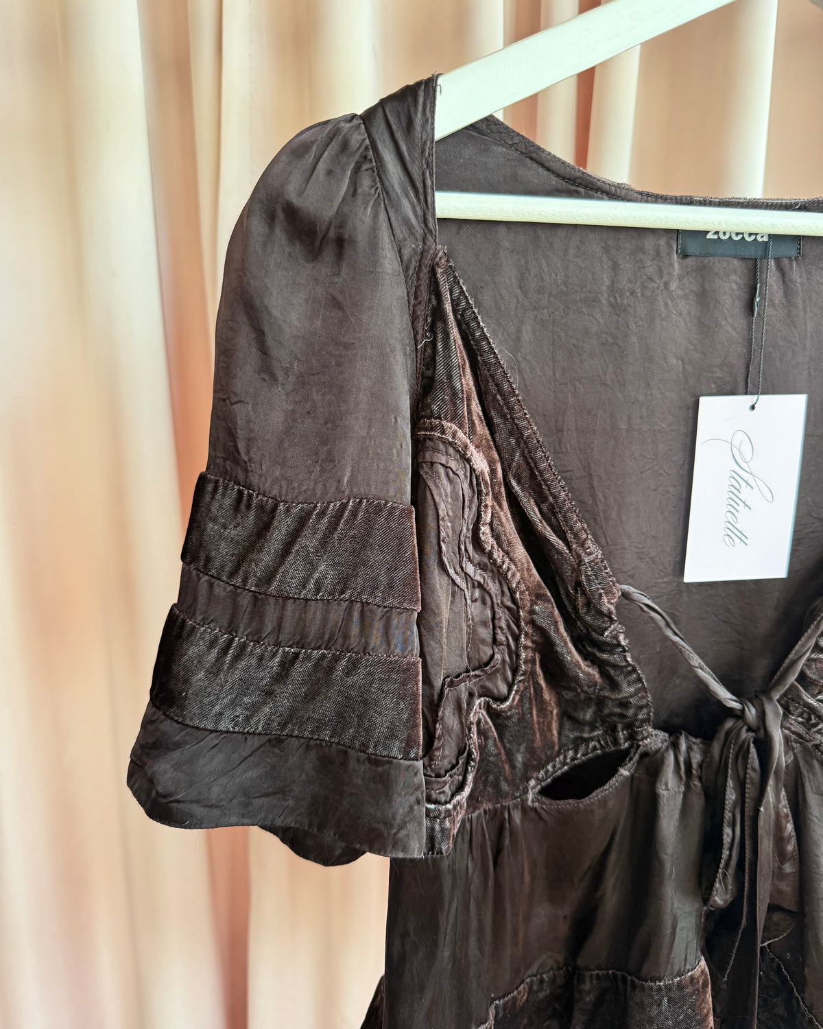 Zucca Chocolate Brown Velvet & Satin Babydoll Top