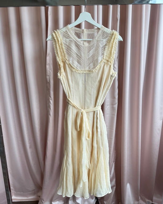 BCBGMaxazria Cream Silk Lace Princess Cut Dress