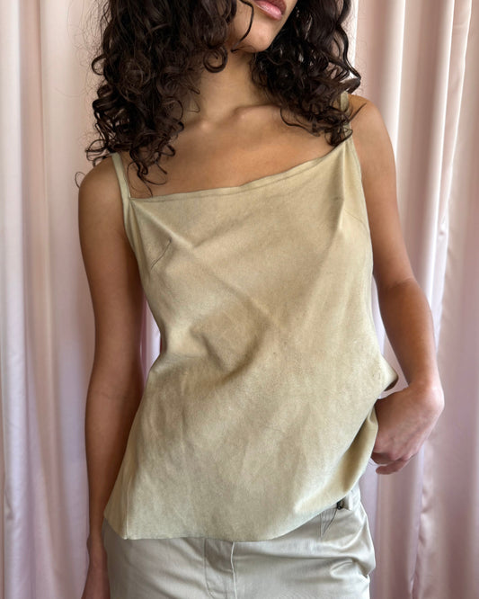 Plein Sud Deadstock 2000's Tan Suede Open Tie Back Tank Top