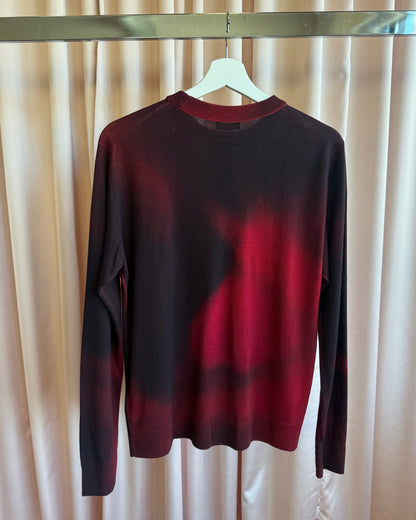 Dior Homme Red & Black Gradient Bee Embroidered Virgin Wool Sweater