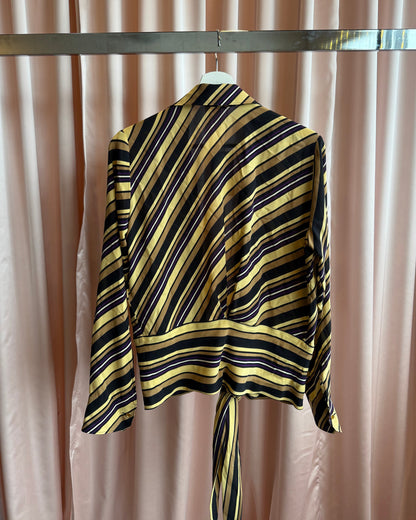 Gucci F/W 2006 by Frida Giannini Striped Silk Low Cut Tie Blouse