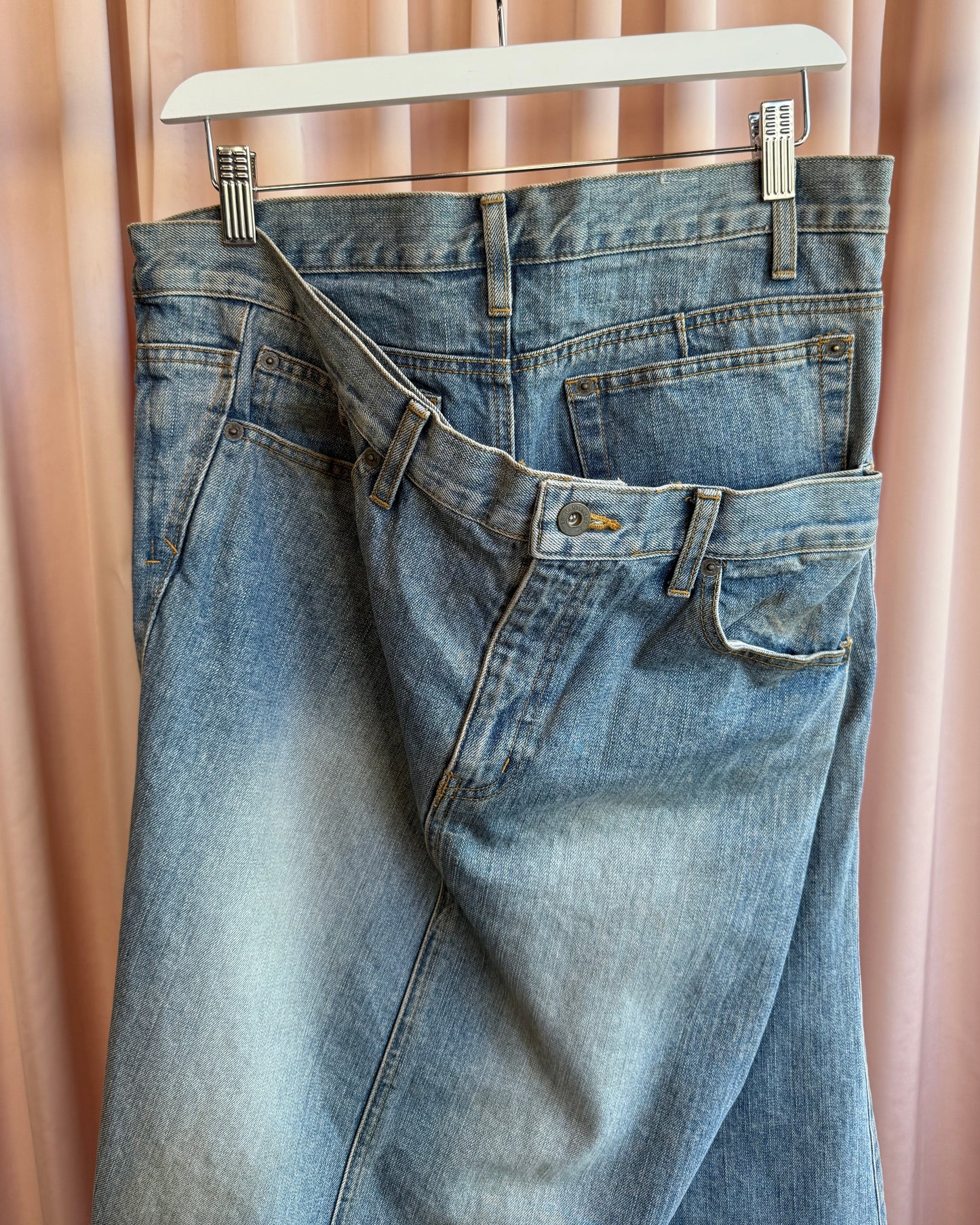 Japanese Brand Asymmetric Double Layered Denim Maxi Skirt