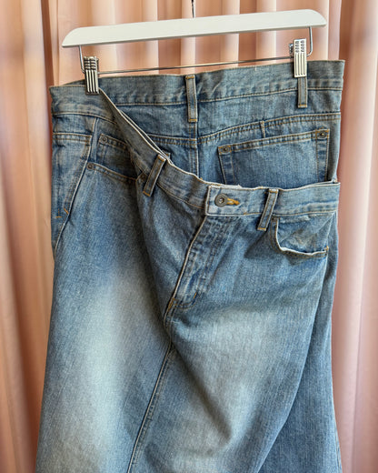 Japanese Brand Asymmetric Double Layered Denim Maxi Skirt