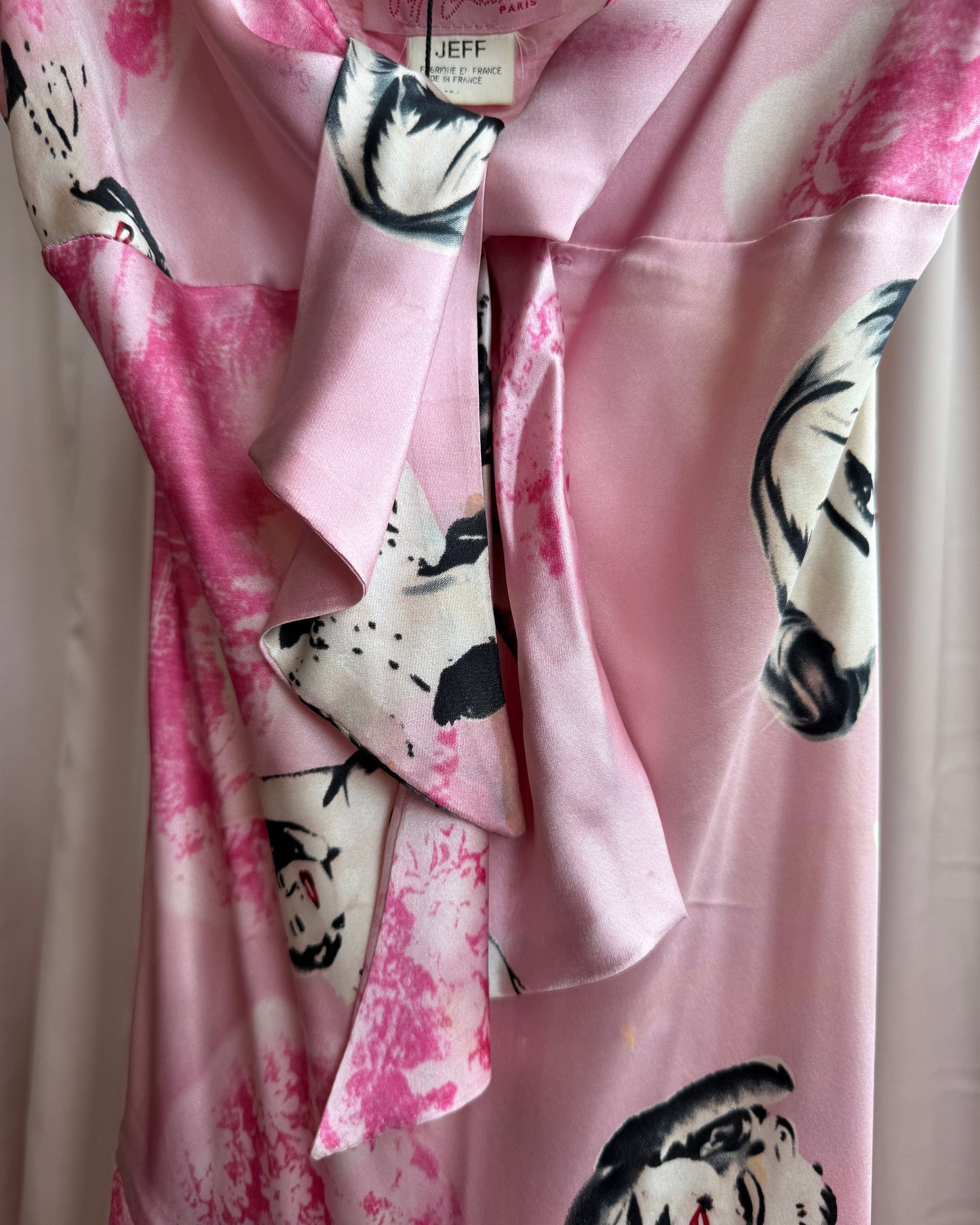 Jeff Gallano 100% Silk Pink Pin Up Print Bias Cut Dress *As Is*