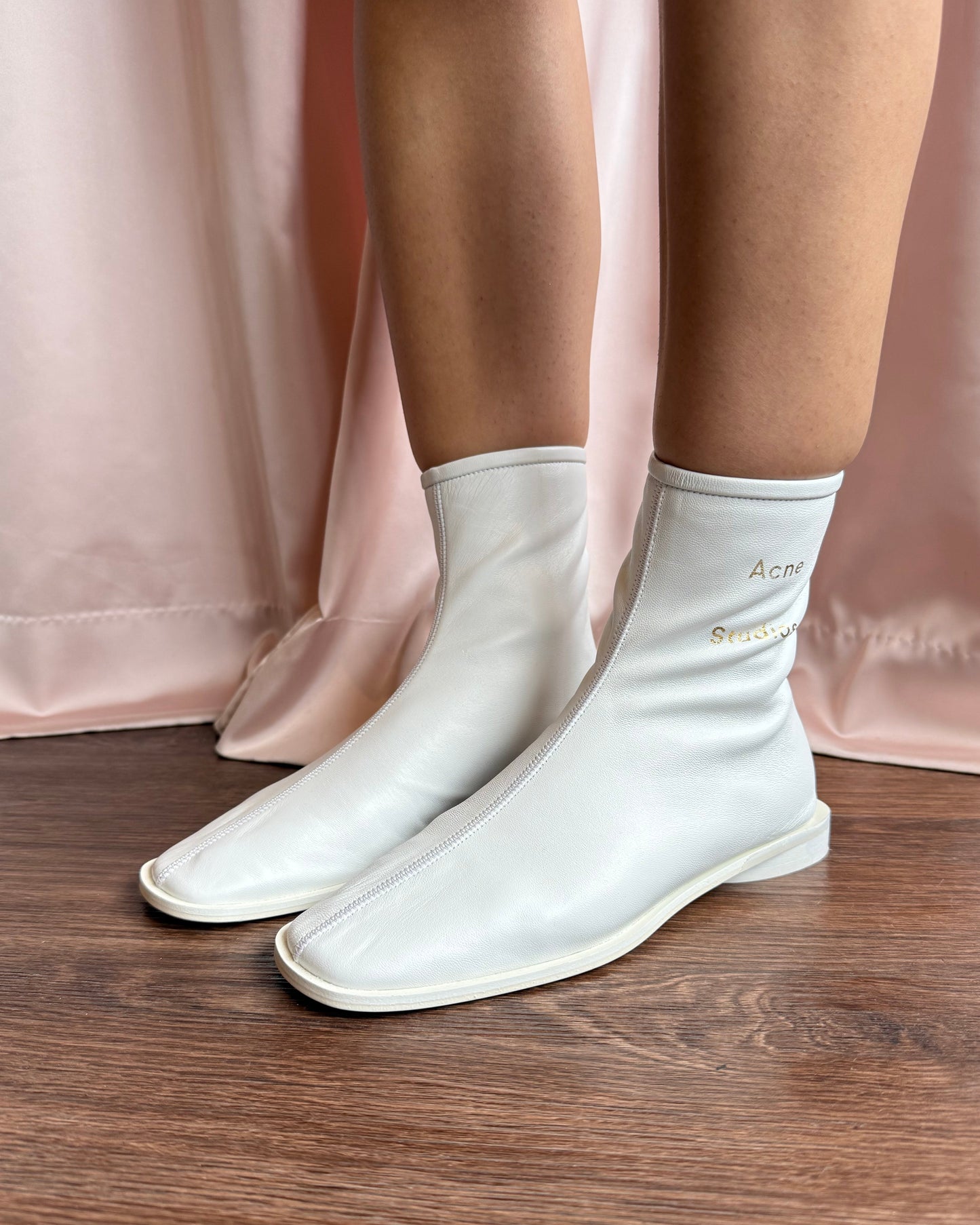 Acne Studios White Leather Ankle Sock Boot