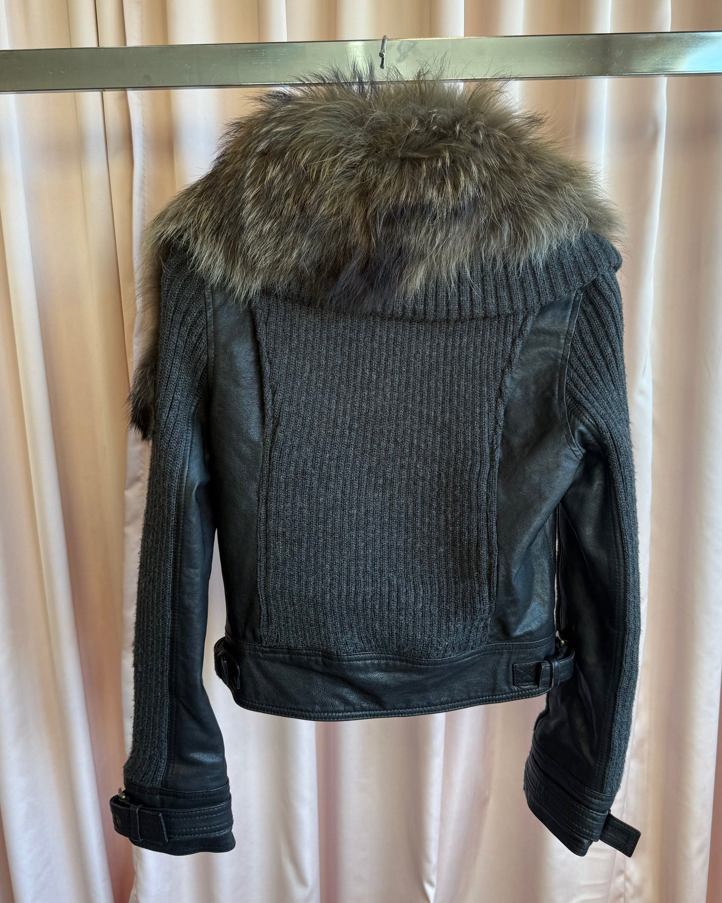Japanese Brand Raccoon Fur Collar Sheepskin Leather Jacket