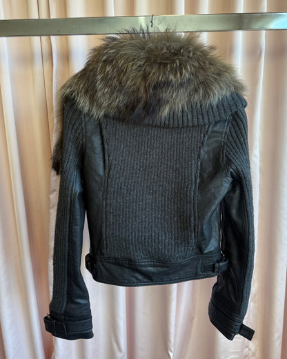 Japanese Brand Raccoon Fur Collar Sheepskin Leather Jacket