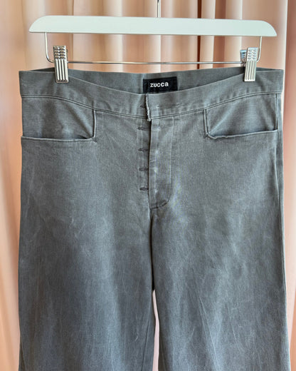 Japanese Brand Grey Garment Dyed Wide Leg Trousers