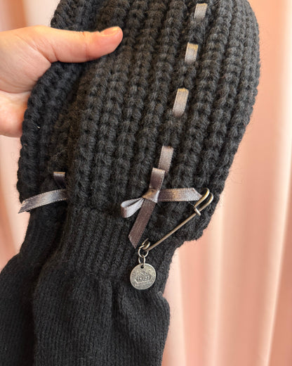 Italian Brand Black Wool Blend Knit Gloves