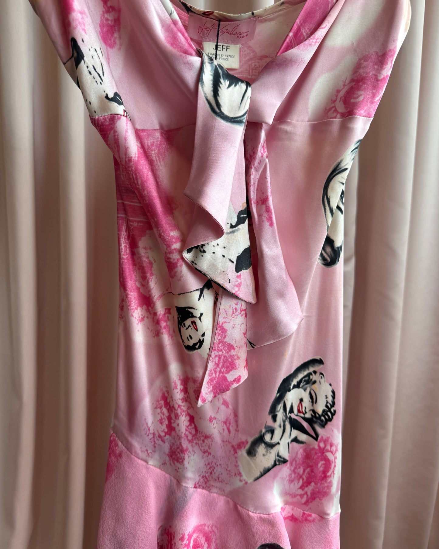 Jeff Gallano 100% Silk Pink Pin Up Print Bias Cut Dress *As Is*
