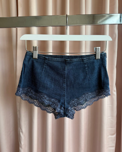 French Brand Lace Trim Denim Micro Mini Shorts