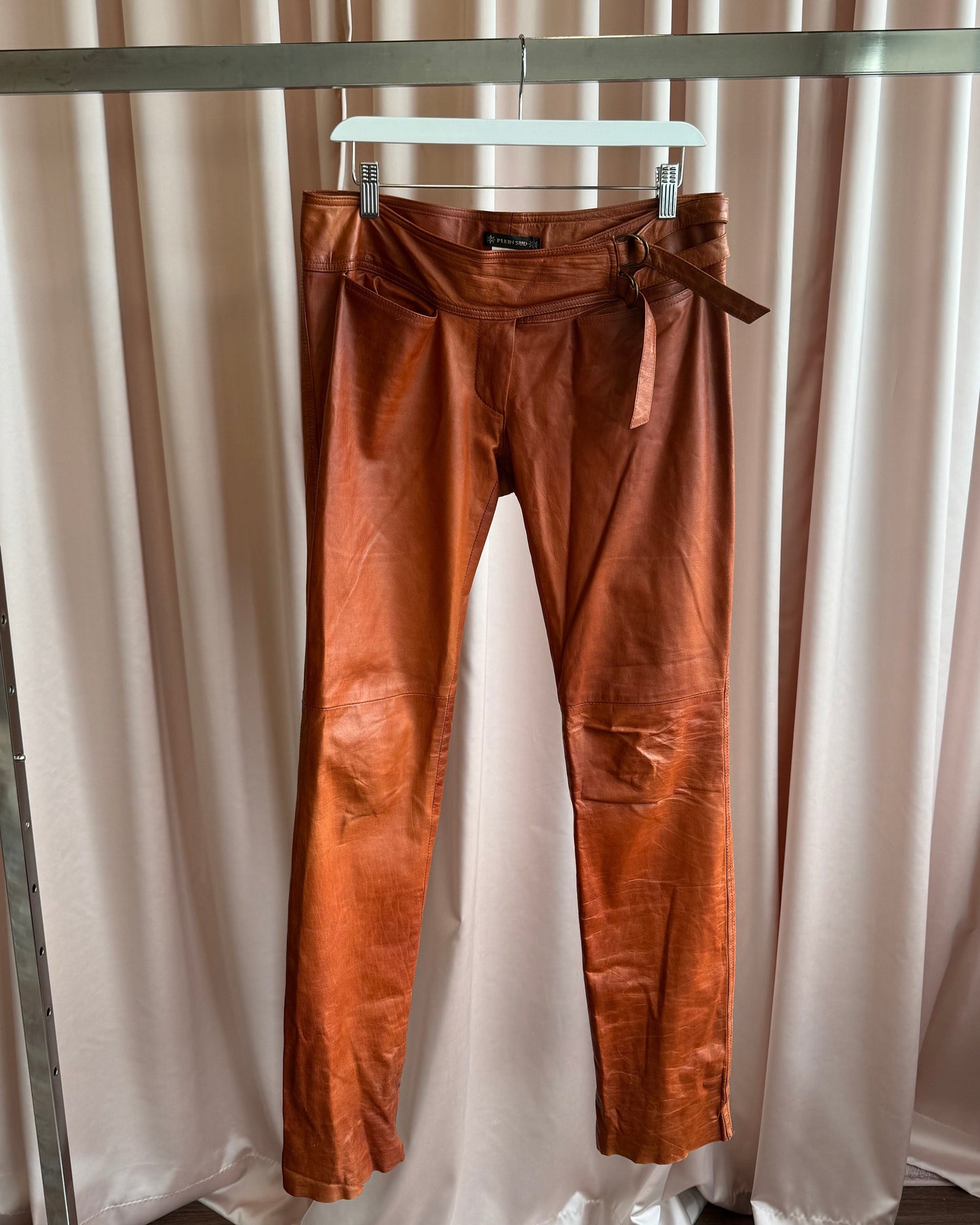 Plein Sud Vintage Burnt Orange Real Leather Pants