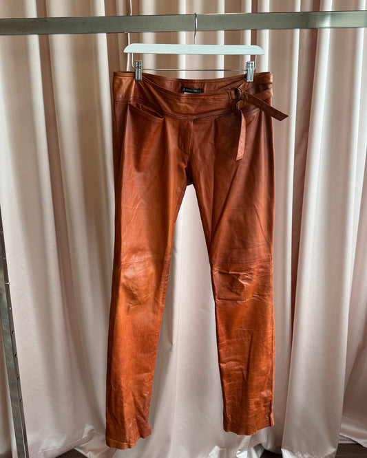 Plein Sud Vintage Burnt Orange Real Leather Pants
