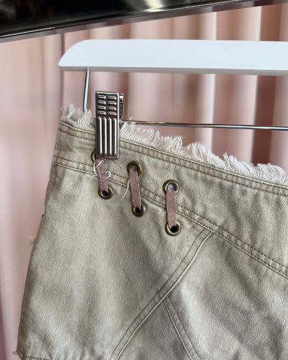 Japanese Brand Low Rise Lace Up Micro Mini Denim Shorts