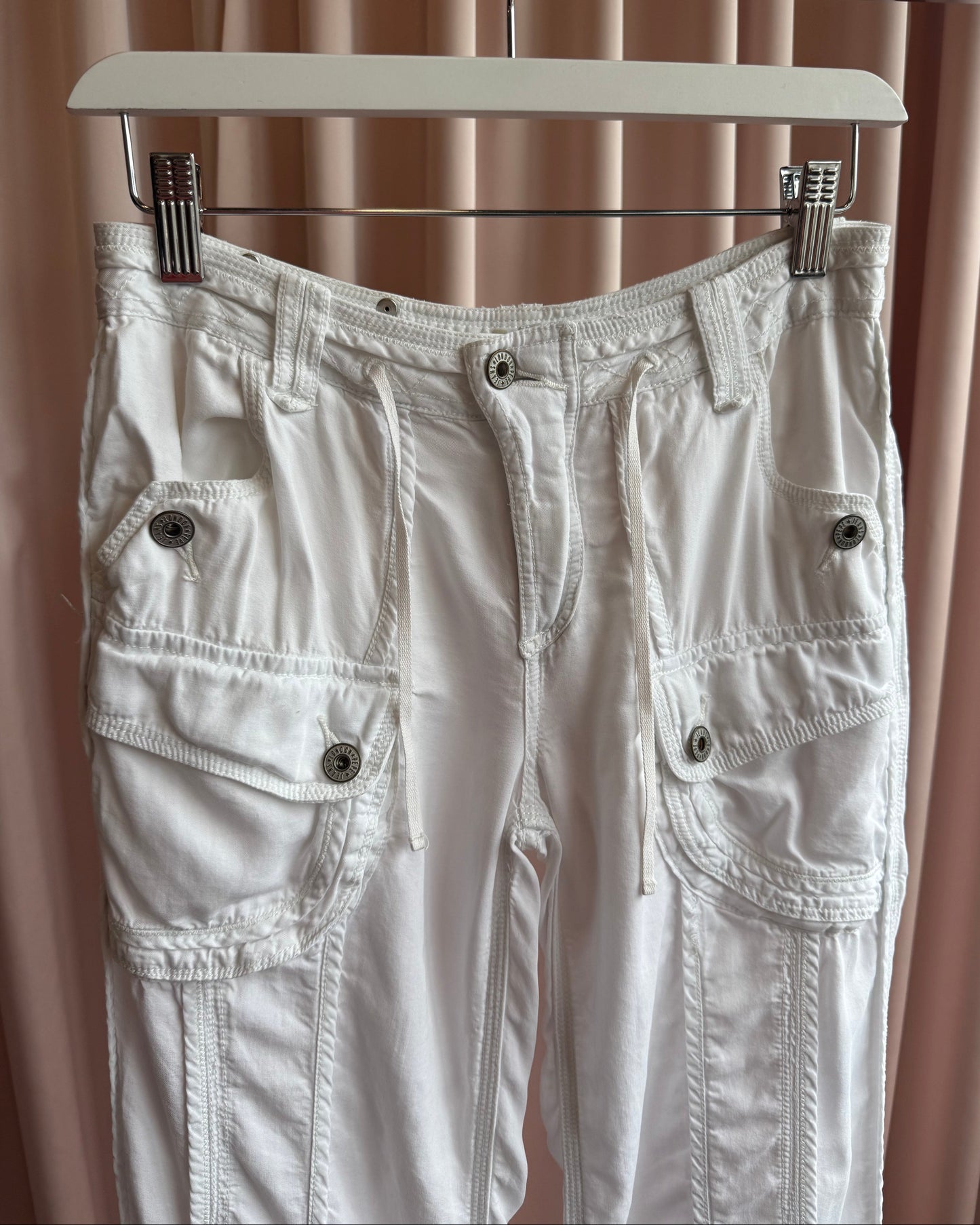 Pepe Jeans 2000's White Drawstring Cargo Pants