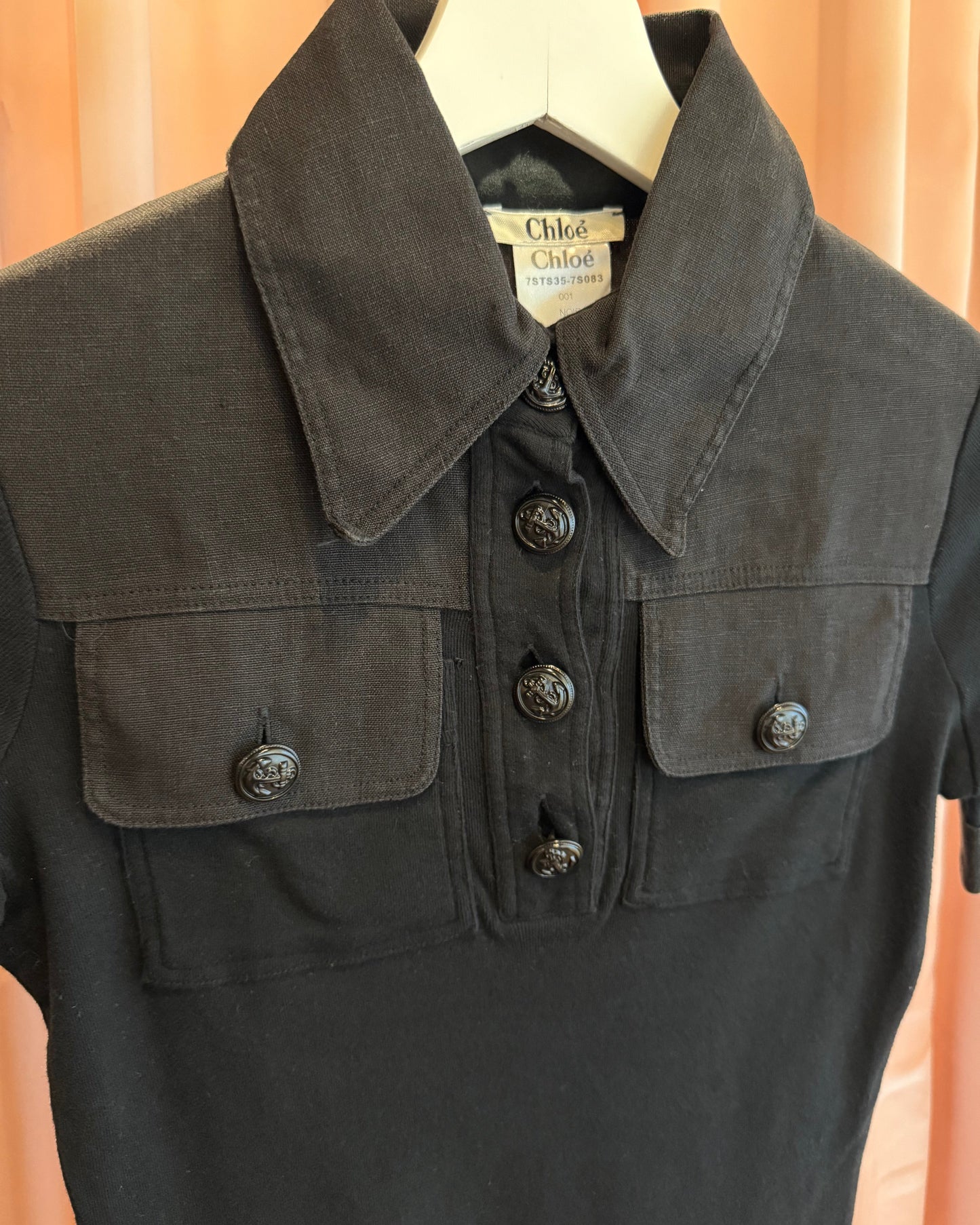 Chloé S/S 2007 Black Cotton & Linen Sailor Button Polo Shirt