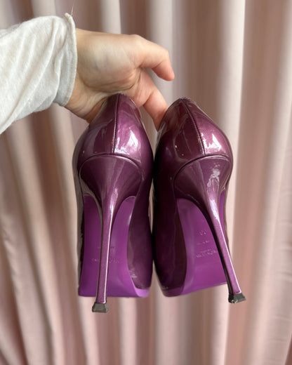 Yves Saint Laurent Rive Gauche Glossy Purple Leather Tribtoos