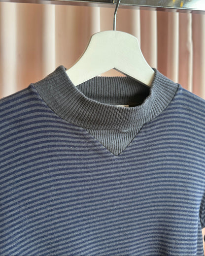 French Brand Grey & Navy Striped V-Panel Long Sleeve Top