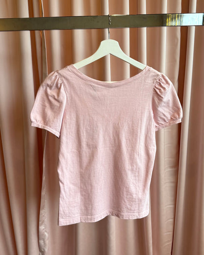 French Brand Pink Puff Sleeve V-Neck T-Shirt