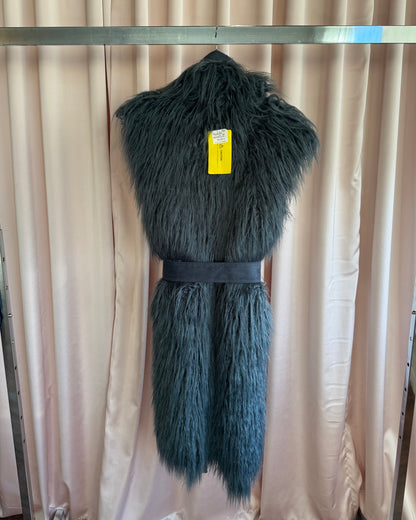 Diesel Reversible Dark Grey Shaggy Faux Fur Long Vest