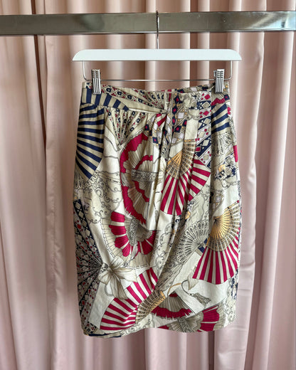 Laurèl by Escada 1980's Fan Print Cotton Peg Skirt