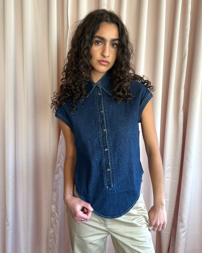 Alexander McQueen F/W 1997 Short Sleeve Button Up Denim Shirt