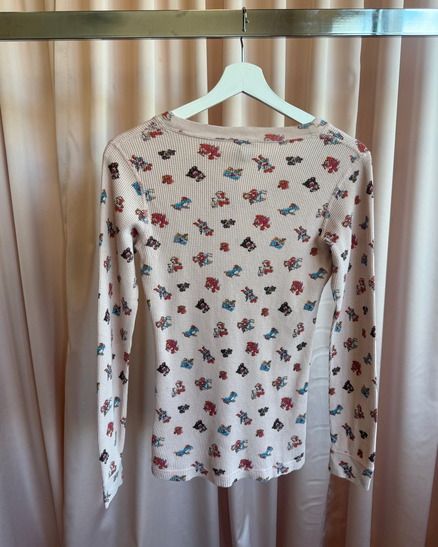 Hysteric Glamour 90's Animal Print Waffle Knit Long Sleeve V-Neck Top