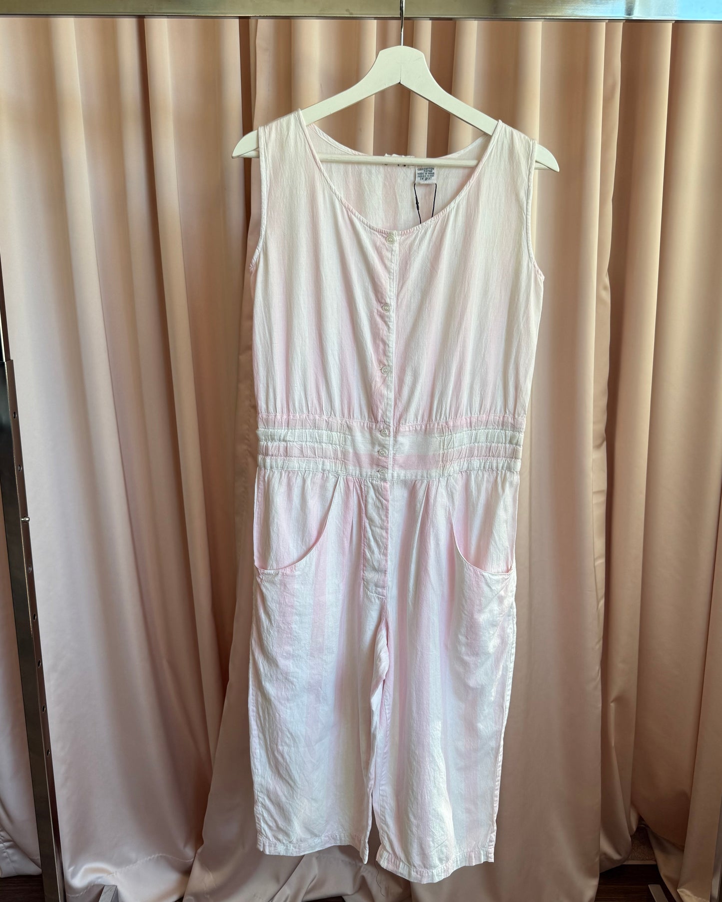 1980's Sorrel Lines Pastel Pink & White Candy Striped Playsuit
