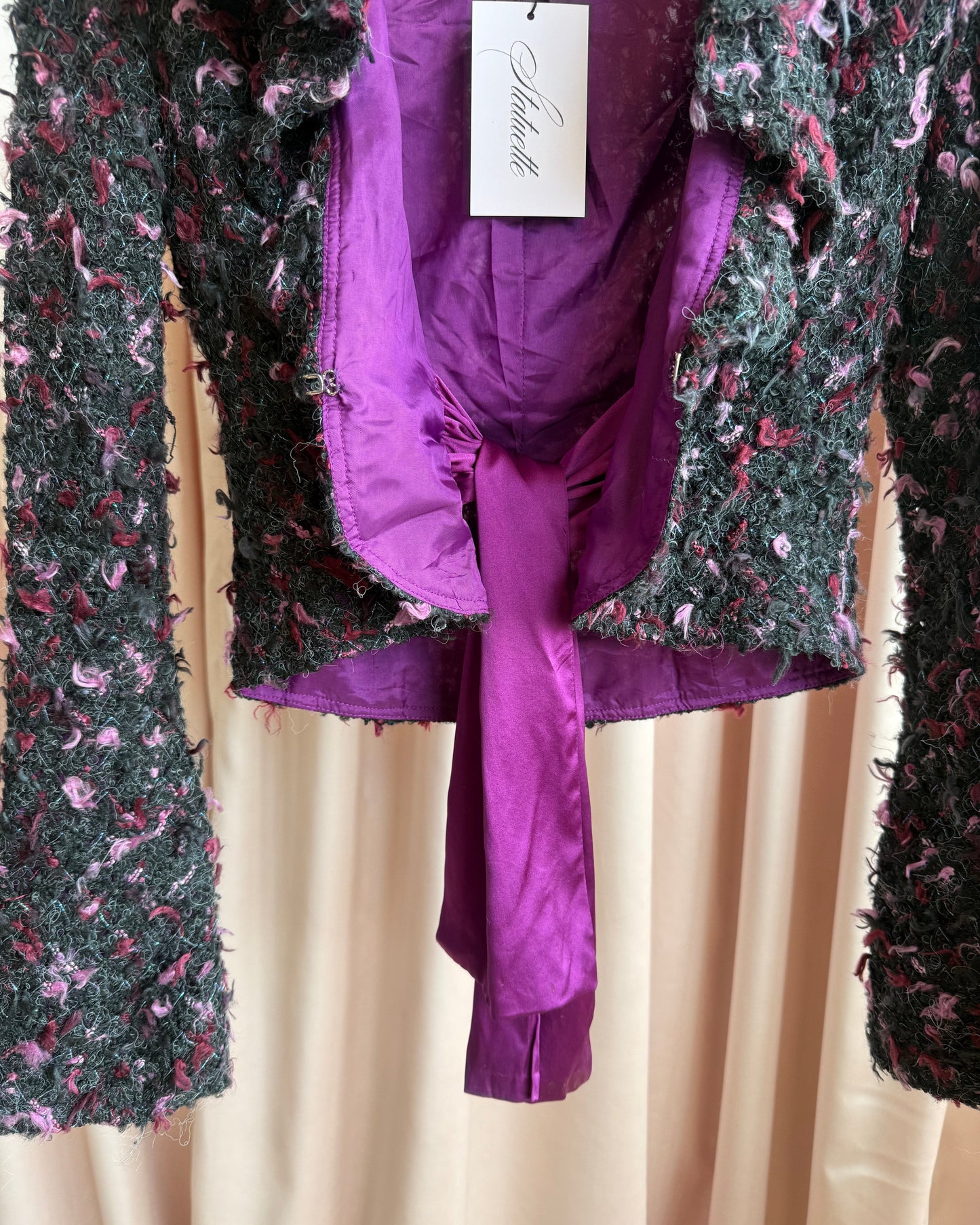 Montreal Brand Textured Purple Cropped Ribbon Tie Jacket