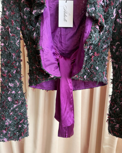 Montreal Brand Textured Purple Cropped Ribbon Tie Jacket