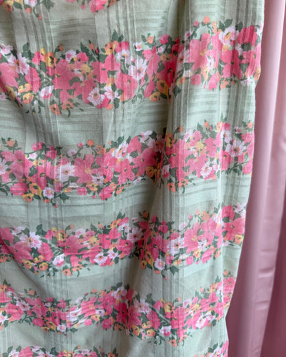French Brand Floral Print Cotton Midi Skirt