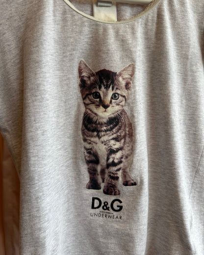 D&G Underwear 2000's Kitty Print Grey T-Shirt