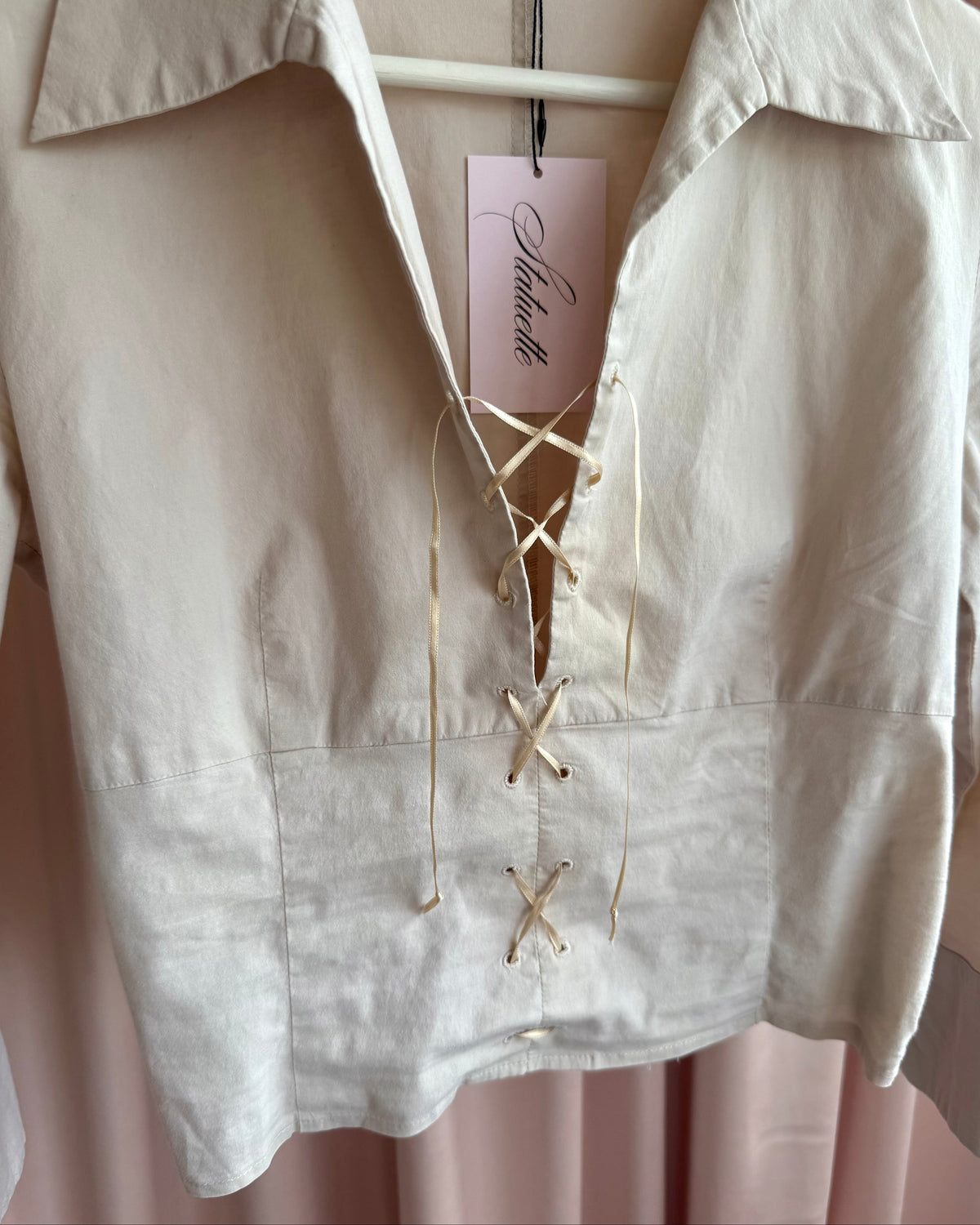 KOOKAÏ Beige Lace up Long Sleeve Dress Shirt